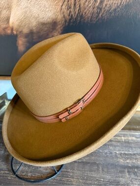 Gigi Pip Maude wide brim fedora in cinnamon sz 57 wool NWT
